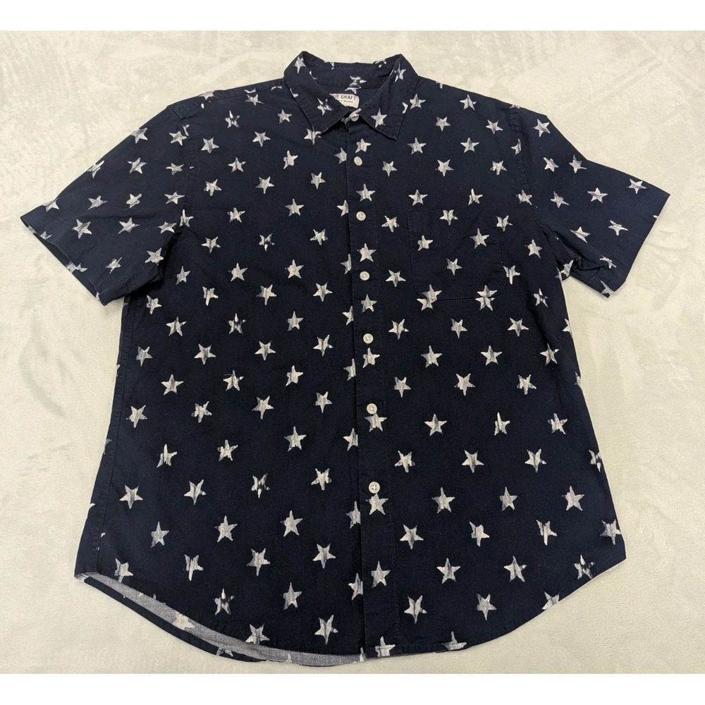 True Craft Originals Welcome Men's Medium Shirt Navy Blue & Stars Short Sleeves